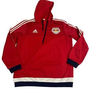Adidas Hoodie men's pull over Red Bull New York large soccer sports spellout red